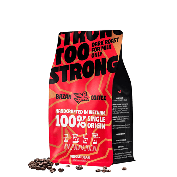 Too Strong Robusta Vietnamese Whole Bean Coffee – Dark Roast, High Caffeine, Low Acid, 12oz