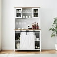 thumbnail image 2 of Farmhouse Bar Wine Cabinet with Sliding Barn Doors, Coffee Liquor Cabinets with Storage Shelves and Glasses Rack for Kitchen, Dining Room, 2 of 9