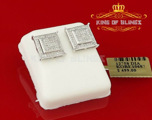 King of Bling's 0.36ct Diamond Stud Earrings For Women's White 925 Sterling Silver For Men's