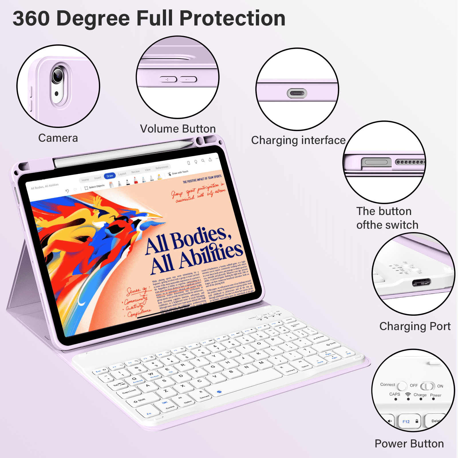 Kenke Keyboard Case iPad Air 11 Inch M4/M3/M2 (2026/2025/2024), iPad Air 5/4th Gen (2022/2020) 10.9 Inch, Detachable Bluetooth Keyboard Rechargeable with Right Side Pencil Holder & Groove, Purple