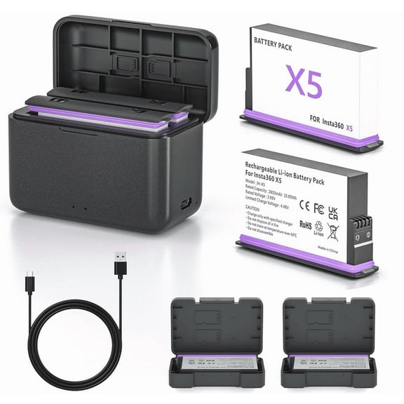 2 pack Rechargeable Battery for insta360 x5 with Dual Fast Charging Case  accessories includes(2*Replacement Batteries,1*Battery charger )