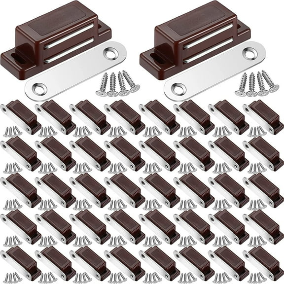 72 Pieces Cabinet Magnets Magnetic Door Catch Plastic Cabinet Magnetic Catch for Kitchen Bathroom Cupboard Wardrobe Closet Closures Screws Included (Brown)