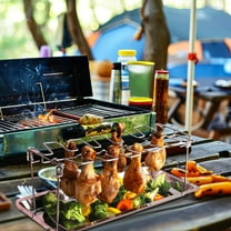 OUNONA Stainless Steel Chicken Leg Grill Rack with 14 Slots Foldable for Kitchen Use Silver