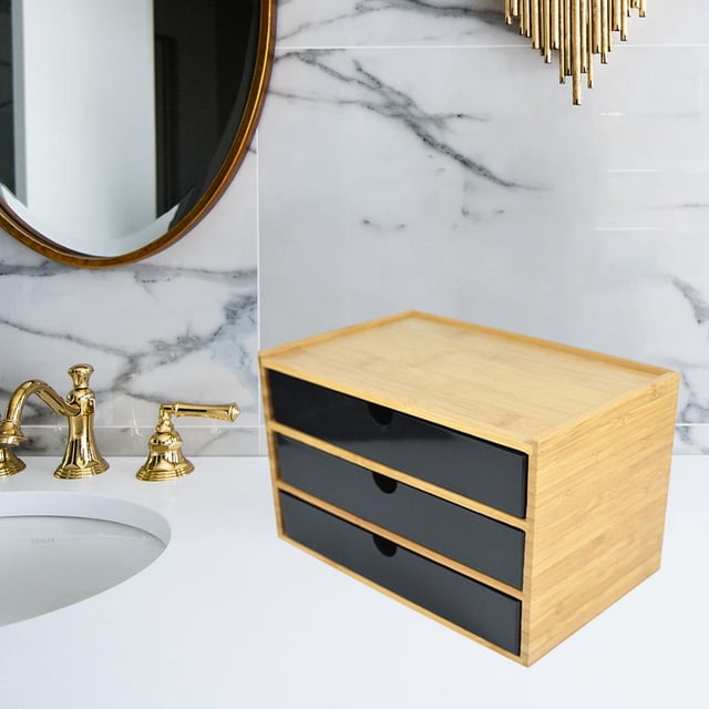 Bambú Desktop Storage Drawer Solution Caja de Cepillo de Premium Caja de Almacenamiento funciones para Hotel Habitación Three Layer perfecl Cajón de almacenamiento de escritorio
