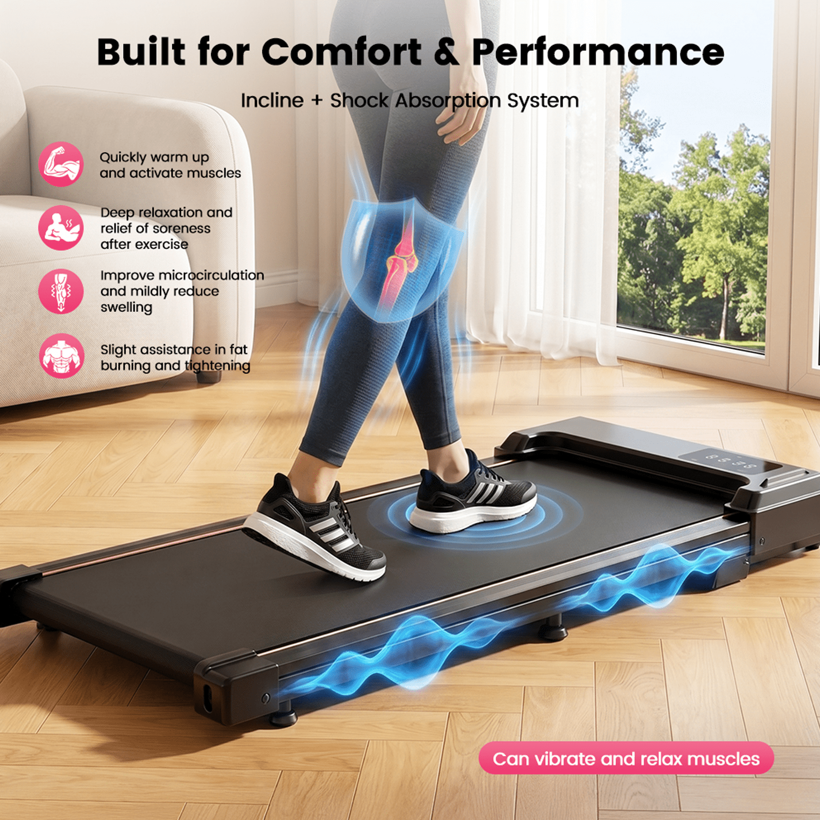 Walking Pad with Vibration Under Desk Treadmill, Manual Incline, 2.5HP 3.8MPH Fitness Jogging Machine with Remote Patbrela LED Display for Home Office