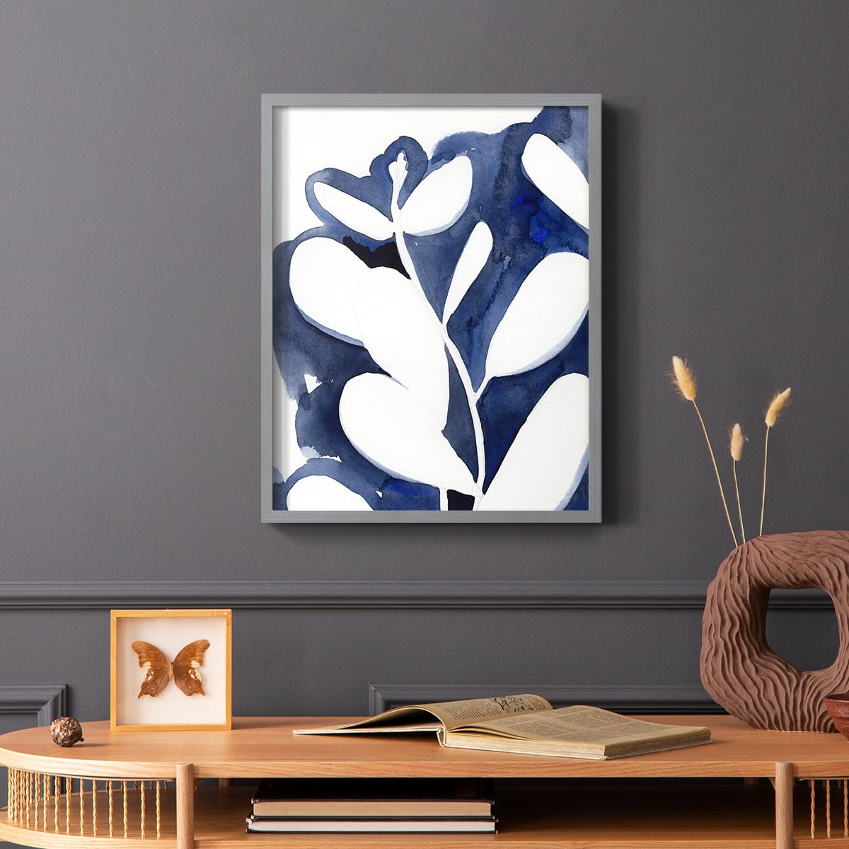 Blue Eucalyptus II Framed Print in Gray Solid Wood Framed Print No Nail Hanging