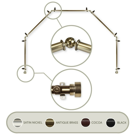 Thornhill 13/16 inch 5-Sided Bay Window Curtain Rod - Antique Brass