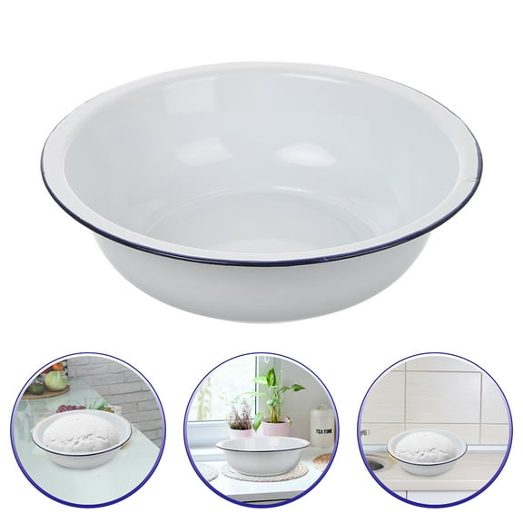 Enamelware Mixing Bowl for Kitchen, Vintage Enamel Basin, Enamelware Dishes for Bread Mixing, Thickened Enamel Wash Bowl, Pure White Enamelware Basin for Vegetable Washing