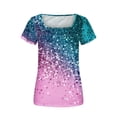 thumbnail image 4 of Women Square Neck Short Sleeve Long Flowy Tunic Top Floral Shirt Pleated Dressy Blouses Curved Hem Summer Casual Tee, 4 of 5