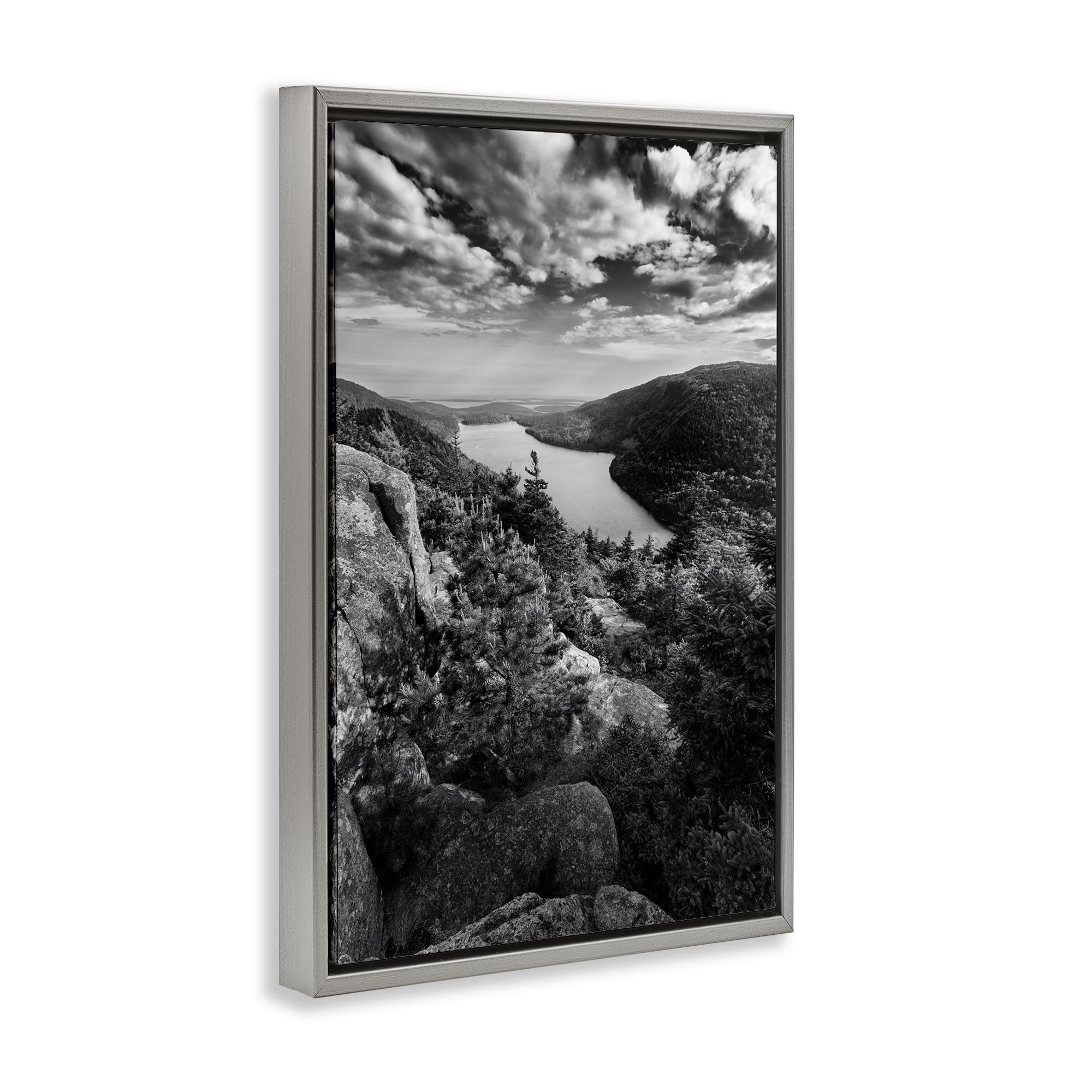 Stupell Industries Looking Over Cliffs Landscape Landscape & Nature Photography Gray Floater Framed Canvas Art Print Wall Art, 17 x 25