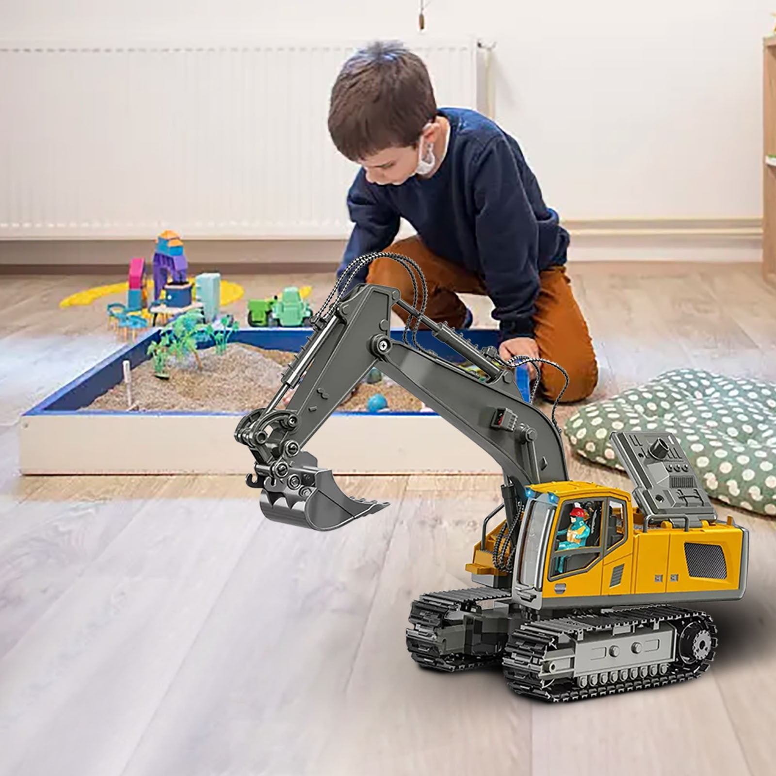 VINGVO Excavatrice RC 1:18 Alliage Engin de Construction pour Enfants 8