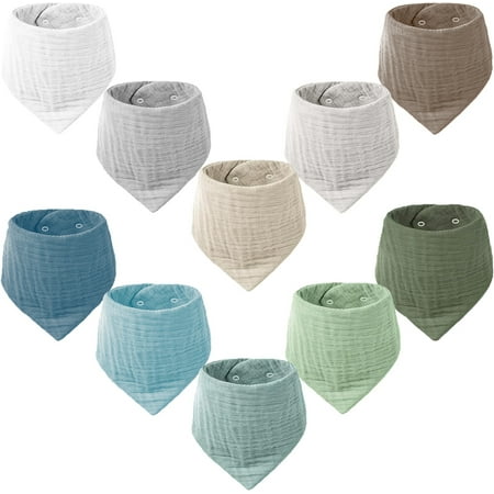Muslin Baby Bibs for Boys Girls 10 Pack Drool Bibs Muslin Triangular Scarf Baby Bibs Super Absorbent Organic Cotton Neckerchief for Infants Toddlers