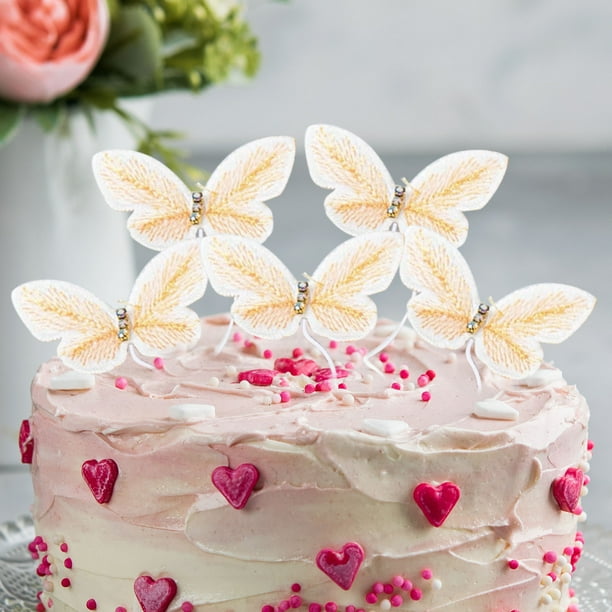 Adorno de Mariposa Bordada para Tartas Del Día de La Madre | Plato de Cera para Mesa de Postres de Cumpleaños (5 X 4 X 1 Cm) | Morado, Blanco, Rosa, Amarillo, Sandía y Rojo | Decoración para Fiestas