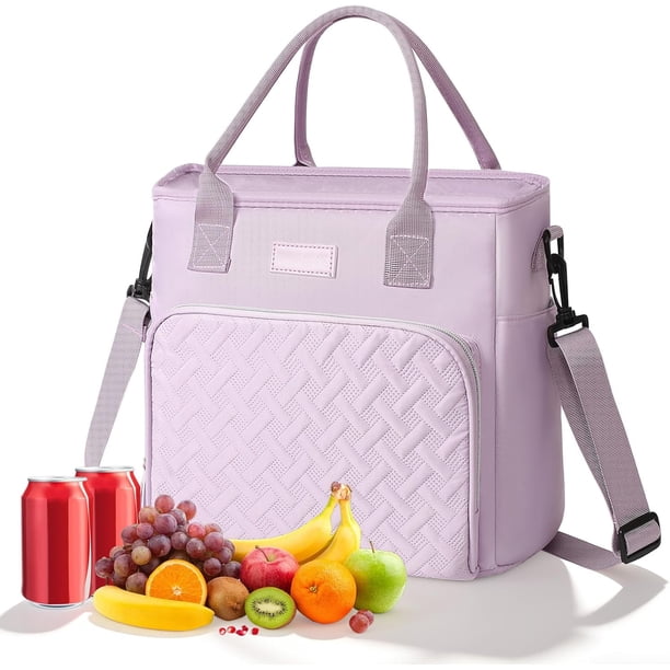 Loncheras para Mujer, Bolsa de Almuerzo, Lonchera Termica Grande con Correa Antifugas y Fácil de Limpiar Hielera Portátil Unisex para Trabajo/Picnic/Viajes (Morado)
