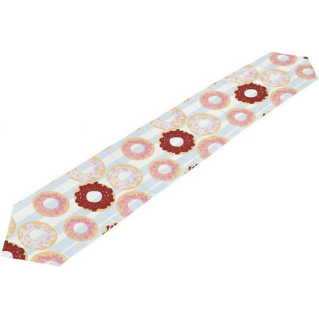 

SKYSONIC 13x90 Inches Table Runner Doughnuts On Stripes Washable Table Cloth Runner for Holiday Home Wedding Table Top Decoration