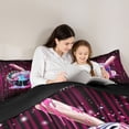 thumbnail image 4 of Castle Fairy Baseball Glove Bat Twin Bedding 7-Piece, Ice Cream Stripes Bedding Comforter Set, Pink Magenta,Black Reversible, 4 of 7