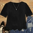 thumbnail image 3 of DuoJiaJ Women's Elegant Lace V Neck Short Sleeve Solid Tops Shirt Blouse Black L, 3 of 4