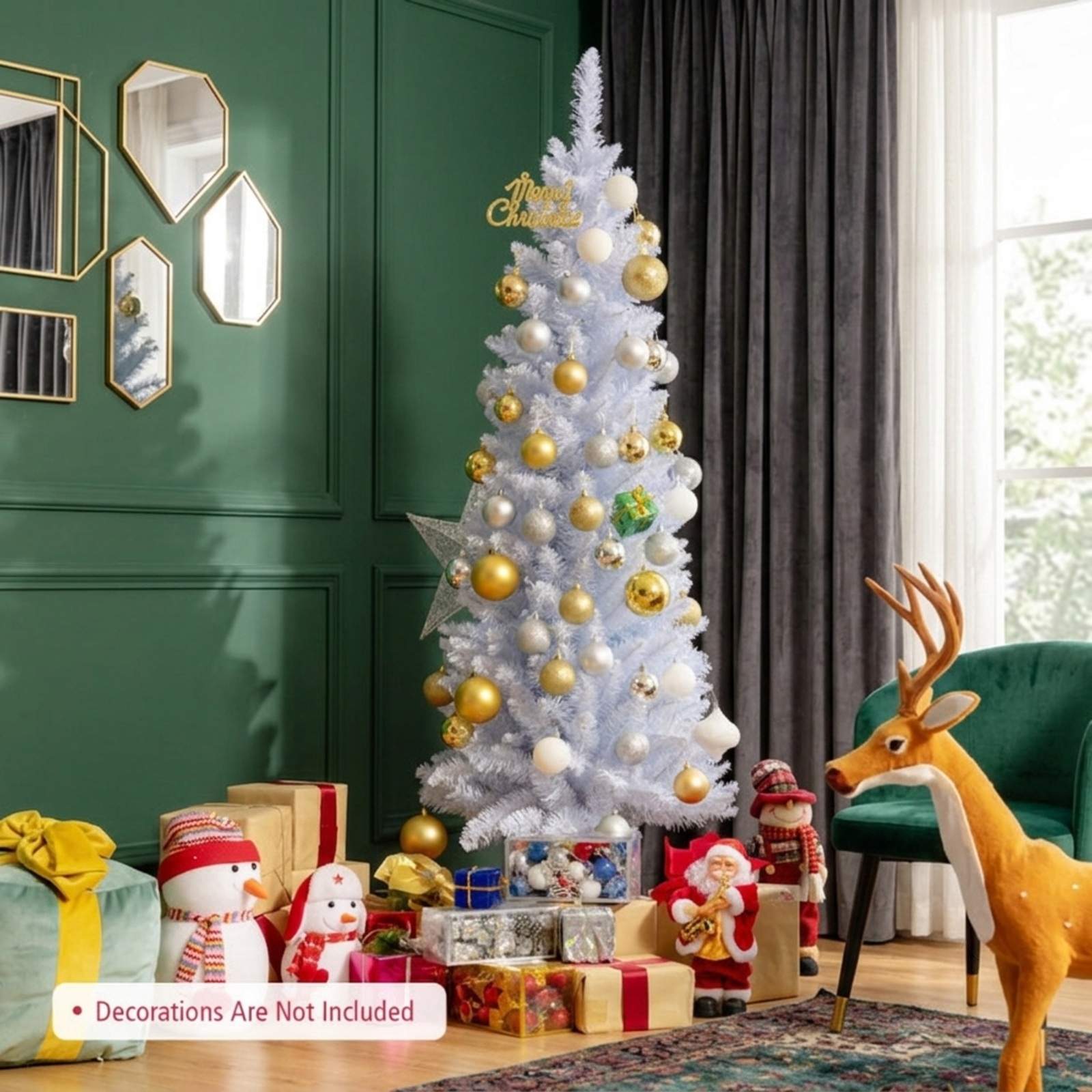 RUIE, 6 ft, Artificial Christmas Tree, 6 Ft White Pencil Tree, 340 Branch Tips, White, Hinged Branches for Christmas Party Living Room Decor