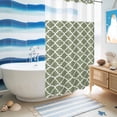 thumbnail image 5 of No Hook Shower Curtain with Built-in Rings - Moss Green White Geometric Washable Waterproof Fabric Bathroom Curtains for Hotel,Rentals, Stall 36 X 78 Inch , Minimalist Morocco Pattern, 5 of 9