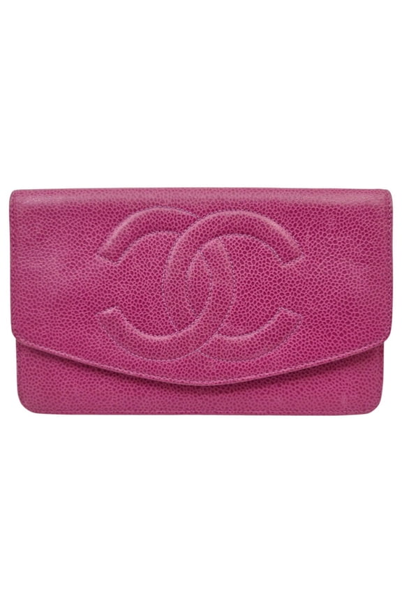 Pre-Owned CHANEL Classic Flap Wallet in Caviar Skin, Pink with Coco Mark, for Men and... (Fair)