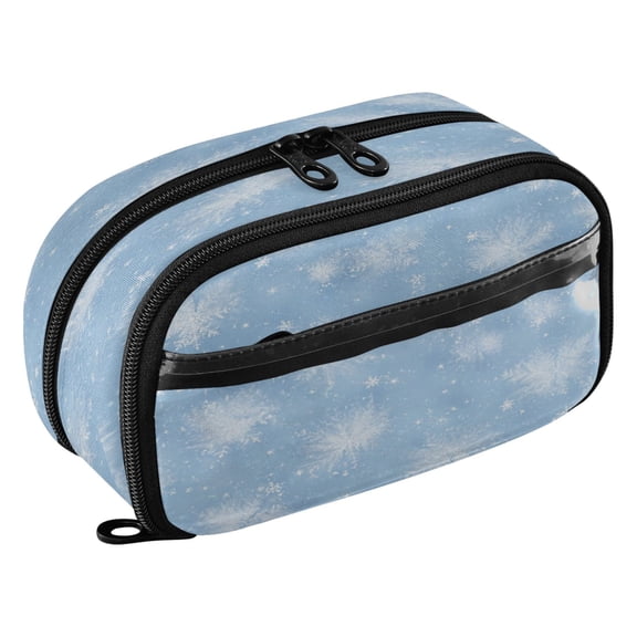 Large Pencil Pen Case Capacity PVC Pencil Pouch Makeup Bag for Women Man, Blue SnowflakePrinted
