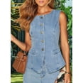 thumbnail image 5 of Women's Denim 2-Piece Set, Sleeveless Button Down Vest and High-Waisted Wide Leg Pants Outfit Blue L, 5 of 10