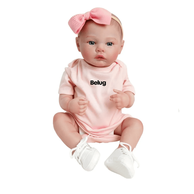 Brastoy Pintada Muñeca Bebé Reborn Realista Niña 48cm rosa con diadema Belug Rosa