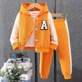 thumbnail image 2 of Odeerbi Kids Boys Girls Fall Winter Outfits Button Baseball Jacket Jogger Pants Set Unisex Long Sleeve Hoodies Color Block A Patch Sweatsuits Kids Clothes Orange, 2 of 9