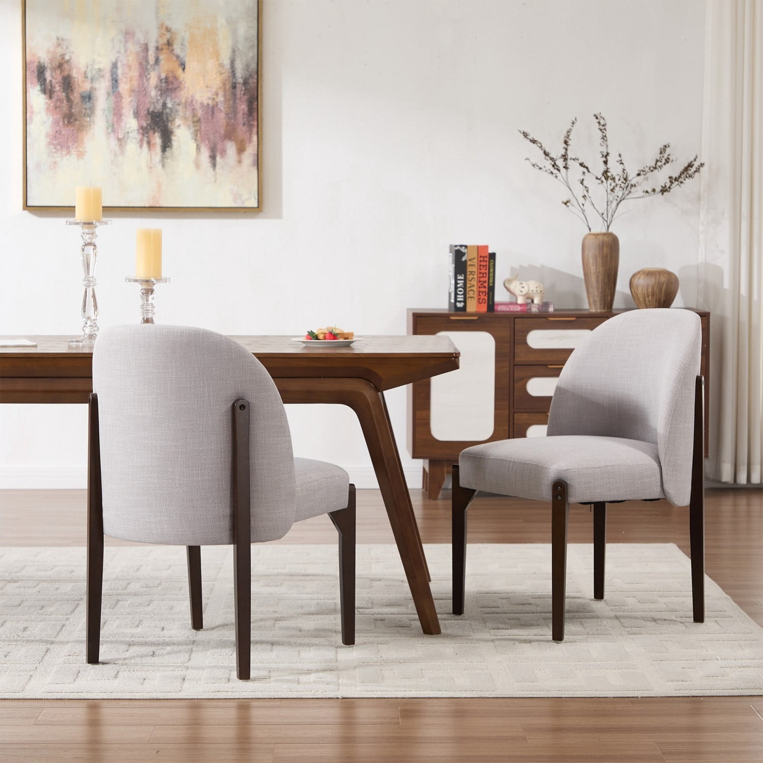 Dining Chairs Set of 2, Modern Fabric Upholstered Wood Kitchen Chairs, Farmhouse Dining Room Chairs for Small Spaces, Grey