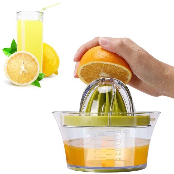 Lemon Squeezer, Citrus Squeezer 4 In 1 Manual Orange Squeezer, Orange Squeezer with 400ml Container, Plastic Lemon Squeezer, Lime Squeezer, Juicer Vegetable and Fruit Green