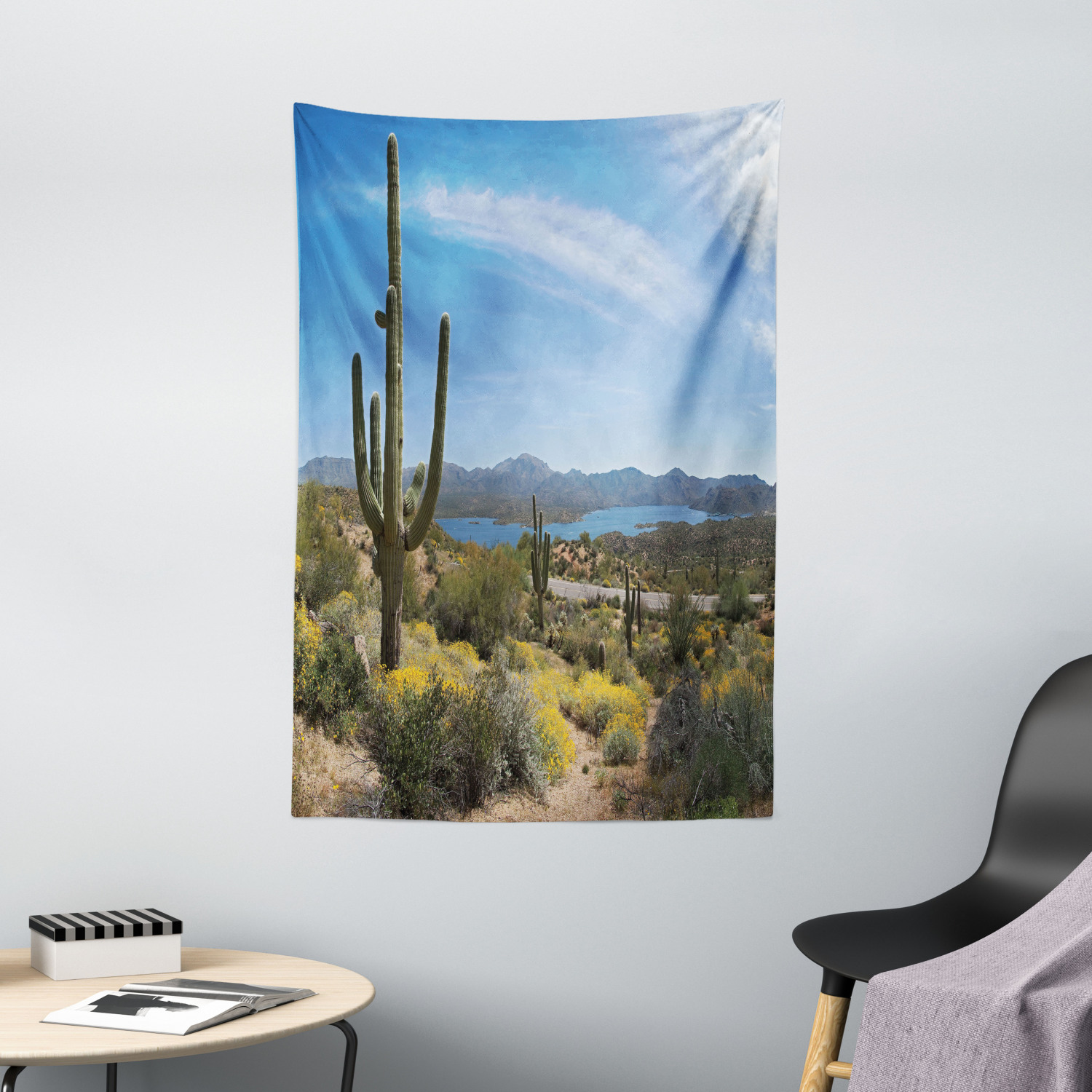 Saguaro Cactus Decor Wall Hanging Tapestry, Big Cactus on the Valley