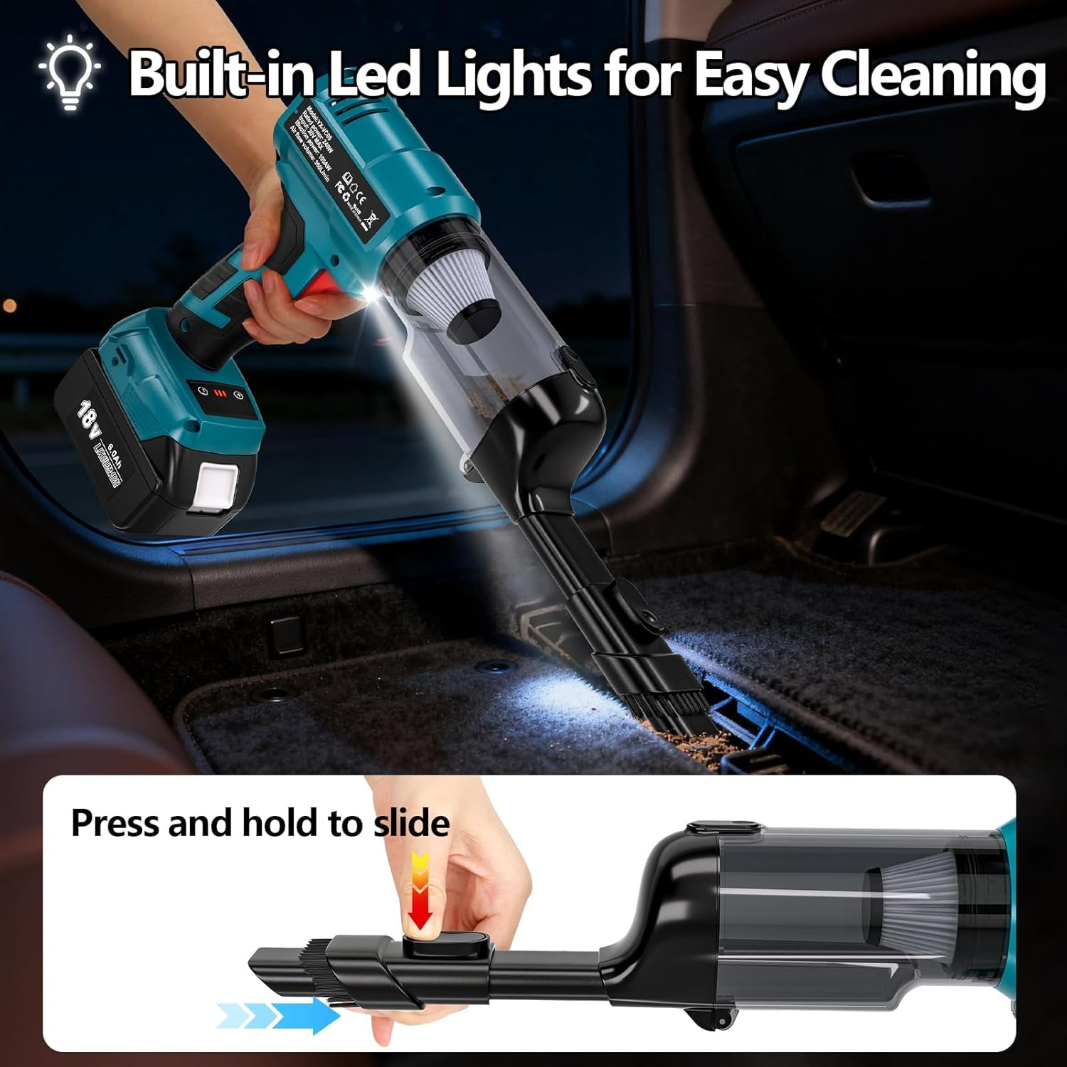 Cordless Handheld Vacuum for Ma*kita 18V Battery(Tool Only), 240W Powerful Car Vacuum with Brushless Motor, 3-Speed, 5 Filters, Portable Vacuum Cleaner for Home Office Car Pet