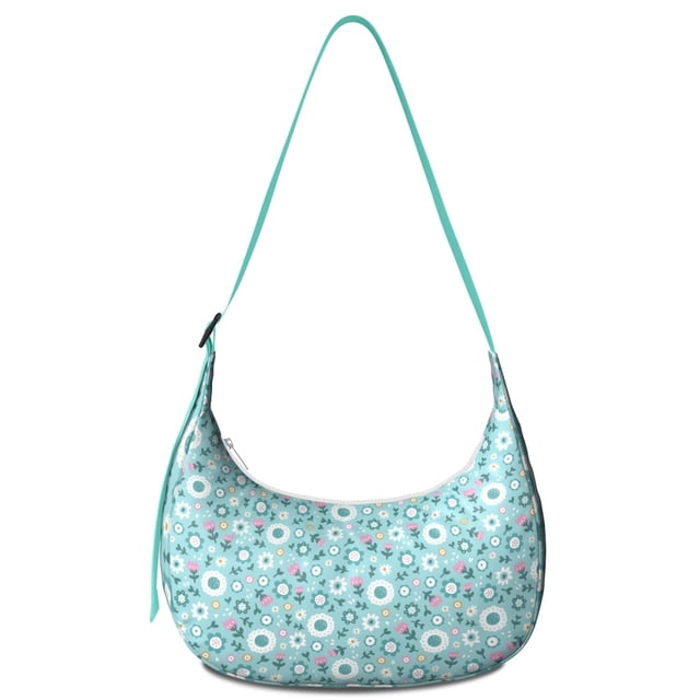 Sac Bandoulière Boho Imprimé Floral Croissant Sangle Réglable Sac Compact en Nylon Parfait pour Sorties Printemps Été et Automne