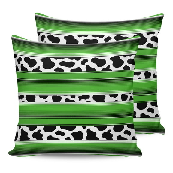 Outdoor Waterproof Throw Pillow Covers Set of 2 Green Stripes Decorative Pillowcases Square Outdoor Pillows Cushion Case 18x18 Inch Cow Animal Skin Printed Patio Pillows for Couch Sofa Bed Garden