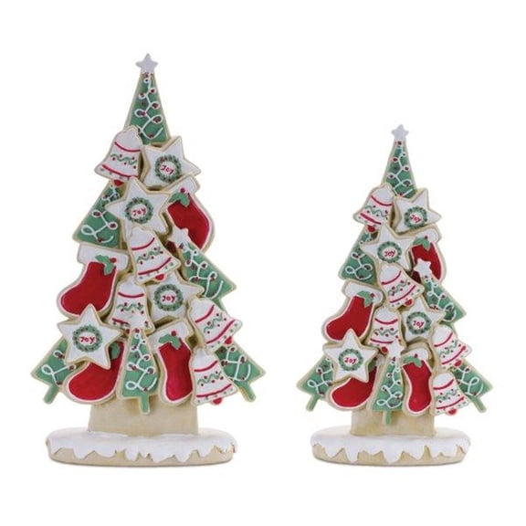 Melrose Frosted Cookie Pine Christmas Tree Tabletop Decor - 12" - Multicolor - Set of 2