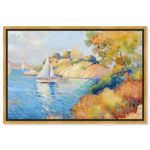 Sail Off In The Morning Impressionism Wall Art /Monet And Van Gogh Inspired Art Canvas Wall Art by Art Remedy, Gold Floater Frame, 55.5" x 37.5"