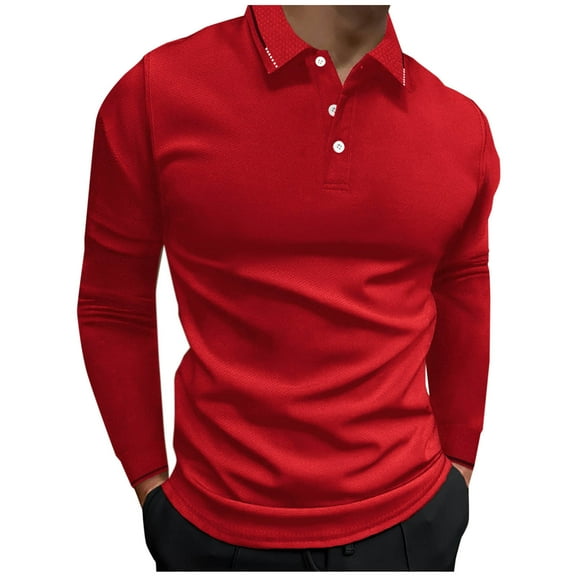 Jalioing Men's Golf Shirt Casual Breathable Long Sleeve Collared Shirts Fashion Solid Color Athletic Tops