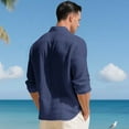 thumbnail image 5 of USNSM Men's Linen Shirts Casual Button Down Long Sleeve Shirt Solid Spread Collar Summer Beach Shirts with Pocket Blue XL, 5 of 7