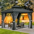thumbnail image 6 of Uforic 10x10ft Hardtop Gazebo, Outdoor Heavy Duty Double Roof Galvanized Steel Garden Gazebo W/ Netting and Gray Curtains, Black, 6 of 6