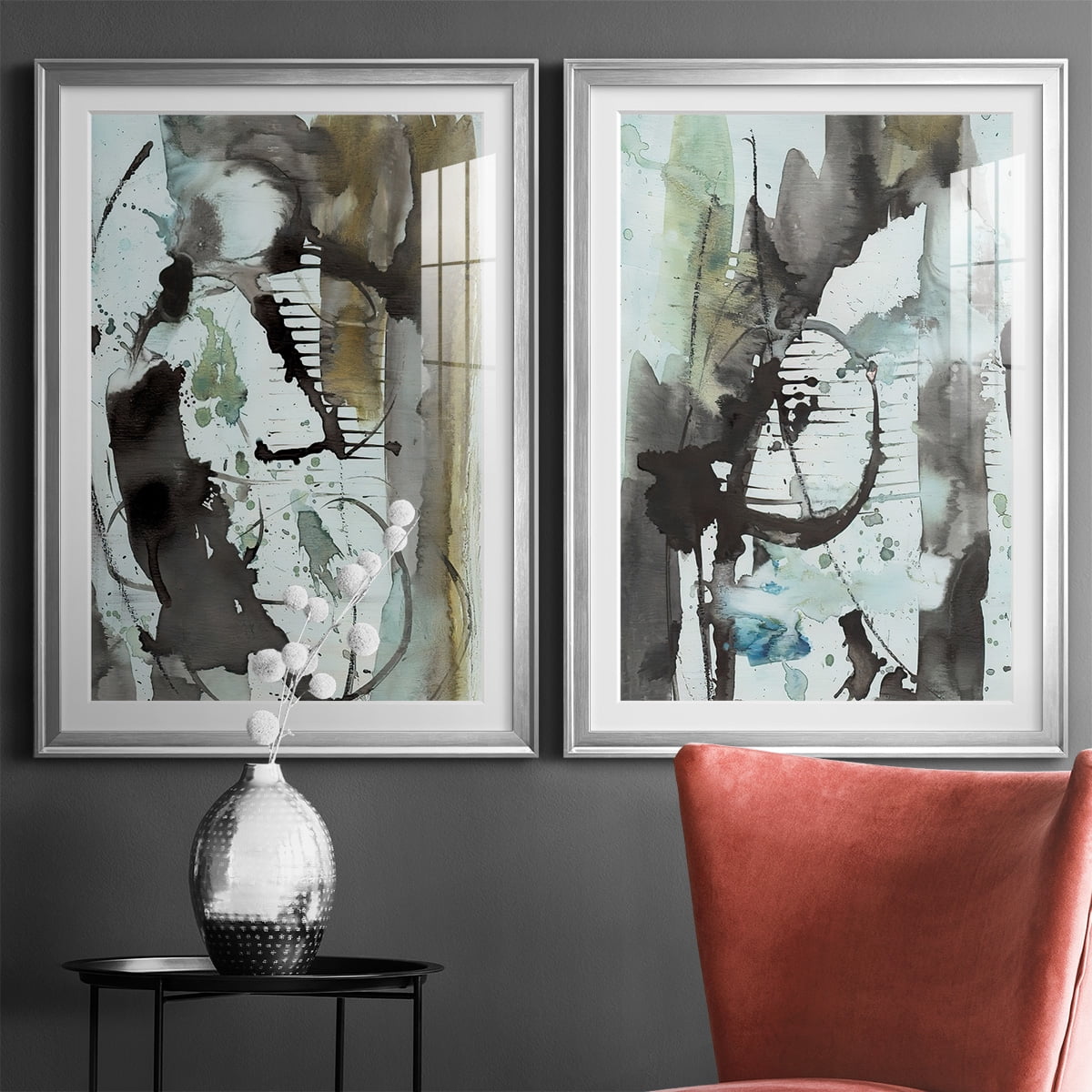 Wexford Home Lyrical Abstract I Premium Framed Print, 18.5" x 24.5" - Ready to Hang, Silver (Set of 2)