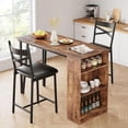 thumbnail image 3 of Bar Table Set of 2 with 3 Storage Shelves, Extendable Dining Table with 2 Cushioned Chairs, Small 3Pcs Counter Height Table Set for Kitchen, Coffee Shop, Rustic, 3 of 9