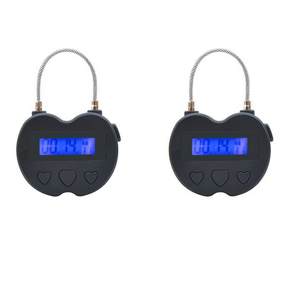 2X Smart Time Lock LCD Display Time Lock USB Rechargeable Temporary Padlock Travel Electronic Black