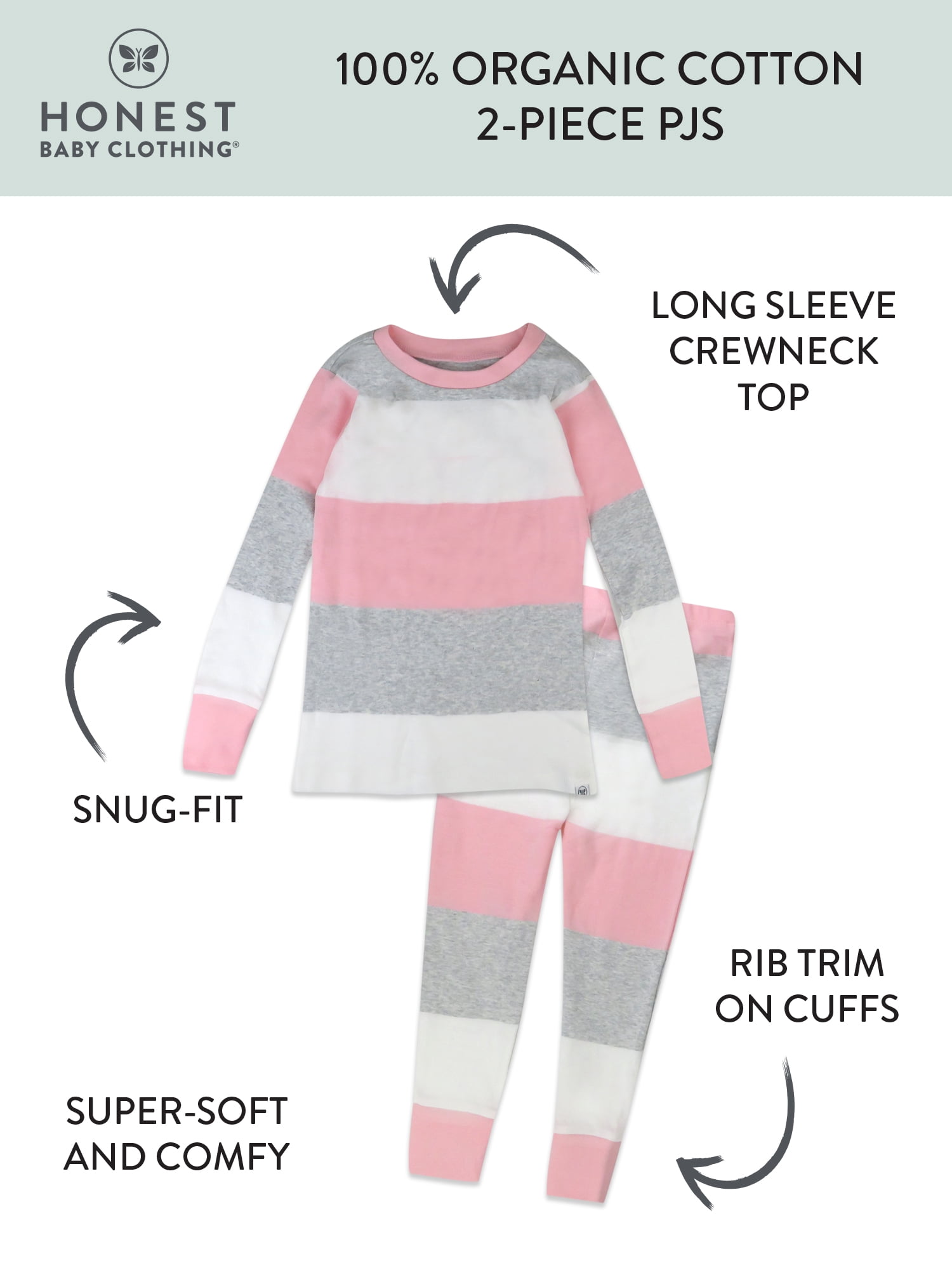 Honest Baby Clothing Organic Cotton Boy or Girl 2-Piece Long Sleeve Pajama Set, 12 Months to 7 Years