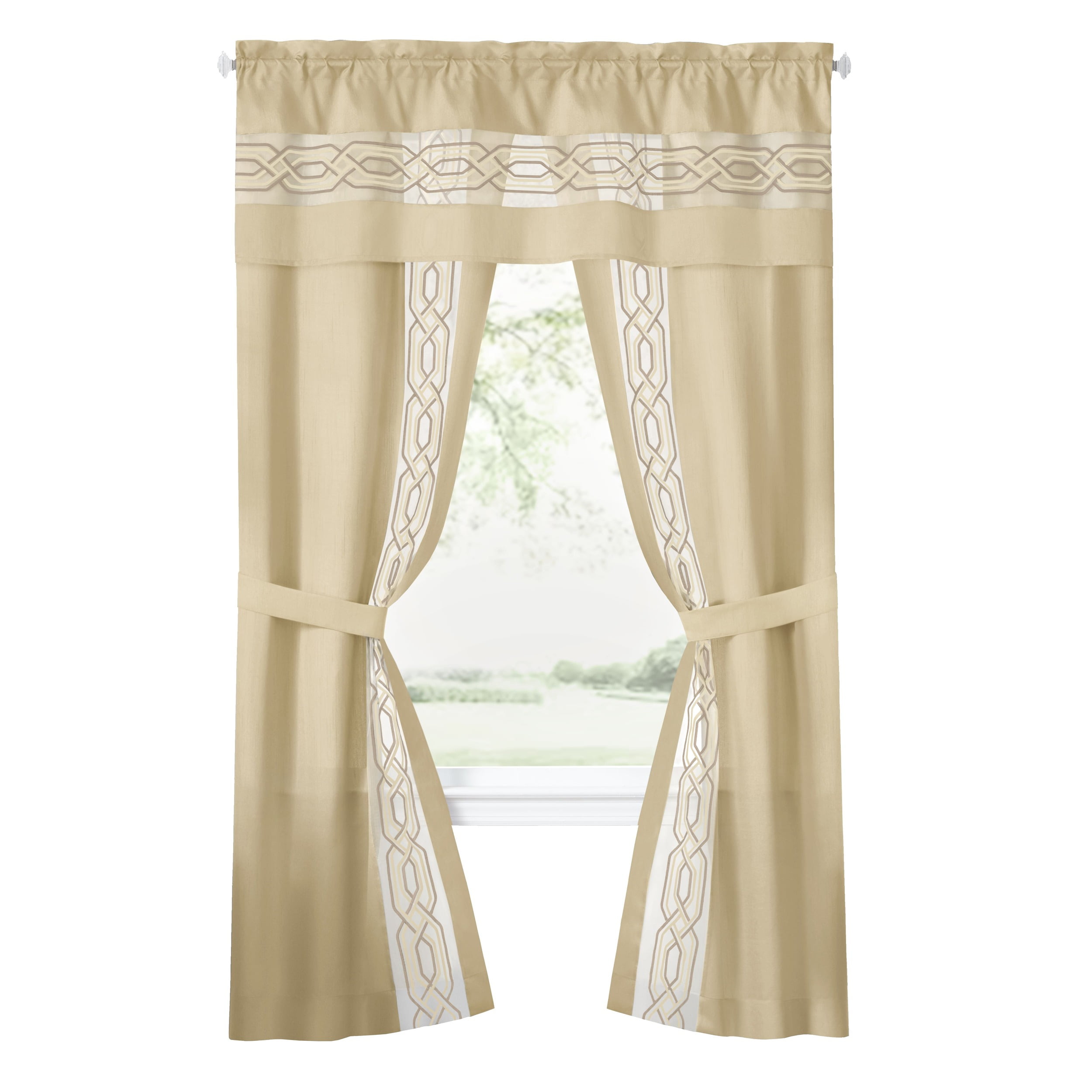 Achim Paige Rod Pocket 5 Piece Light Filtering Curtain Set, Tan, 55" x 84"