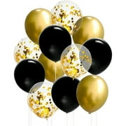 50 Pcs 12 Inches Black and Gold Balloons, Gold Confetti Balloons, Gold Metallic Balloon, Hollywood, Birthday Party Decorations, Graduation Balloon Garland Arch Kit, New Years Eve Decorations