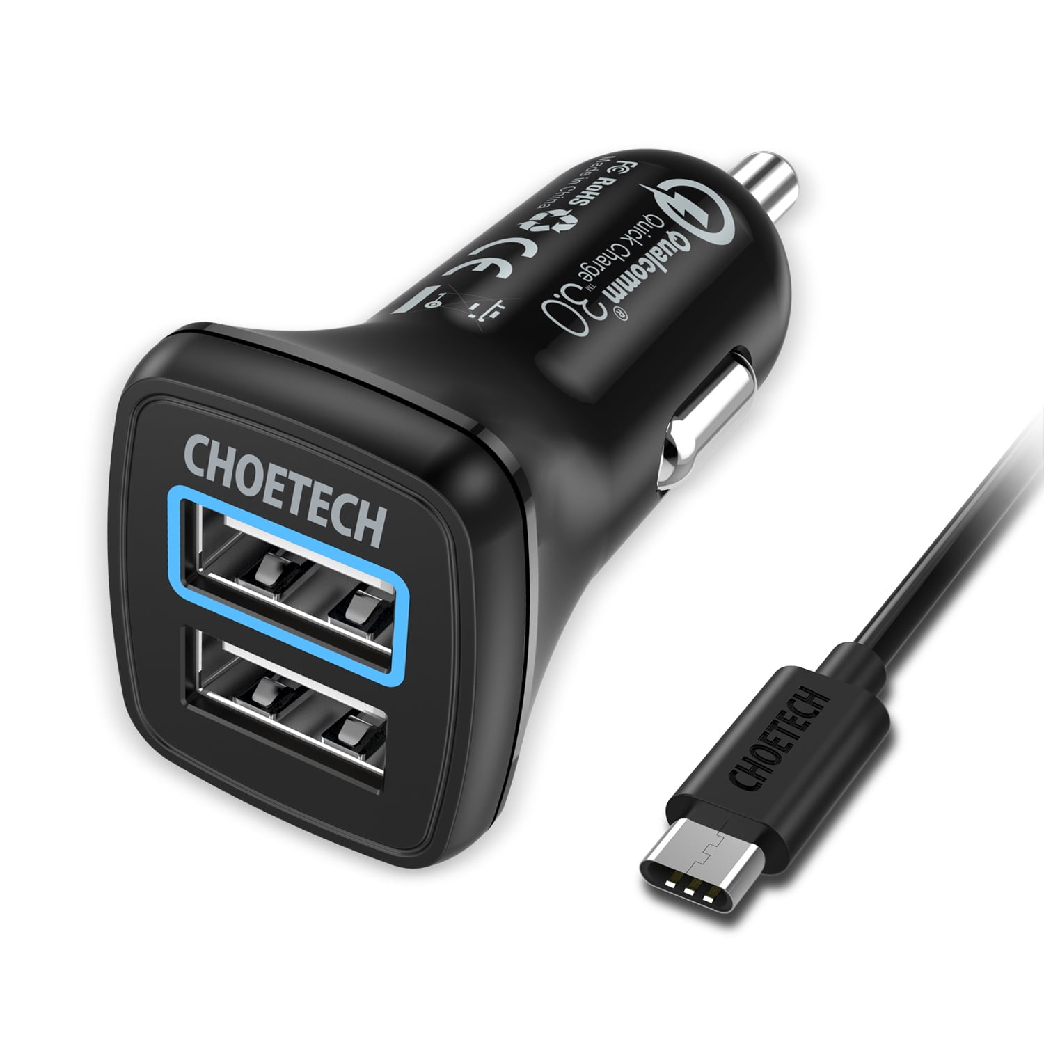 Dual Quick Charge 3.0 USB Type C Car Charger 30W