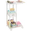 C Shaped Sofa Side Table with Wheels Rolling Small Coffee Table with Drawer Portable TV Tray Table for Couch Bedside Table with Storage Narrow Nightstand for Bedroom End Tables Livin