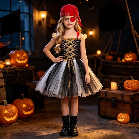 Girls Pirate Tulle Dress Kids Halloween Dress Up Toddler Pirate Outfits Christmas Birthday Gift 2T