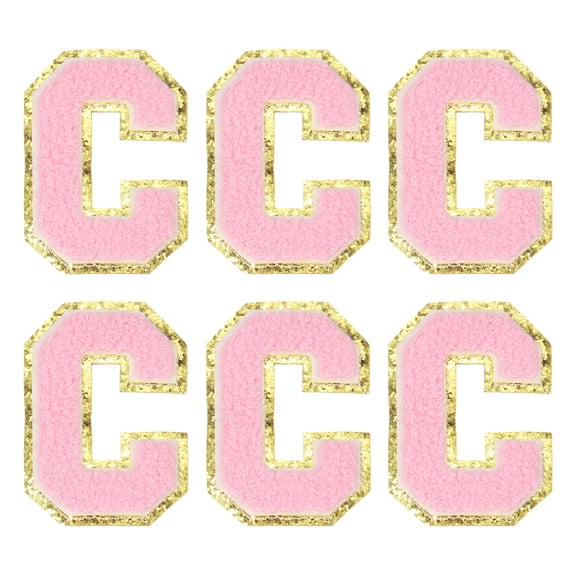 Uxcell Chenille Letter Patches 3.1" Alphabet C Iron on Embroidered Patch for Clothing(Pink, Pack of 6)