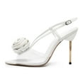 thumbnail image 2 of FSJ Women Graceful Clear Floral Peep Toe Sandals Stiletto High Heel Buckle Strappy Slingback Pumps Dating Party Wedding Dress Shoes Size 11 White, 2 of 4